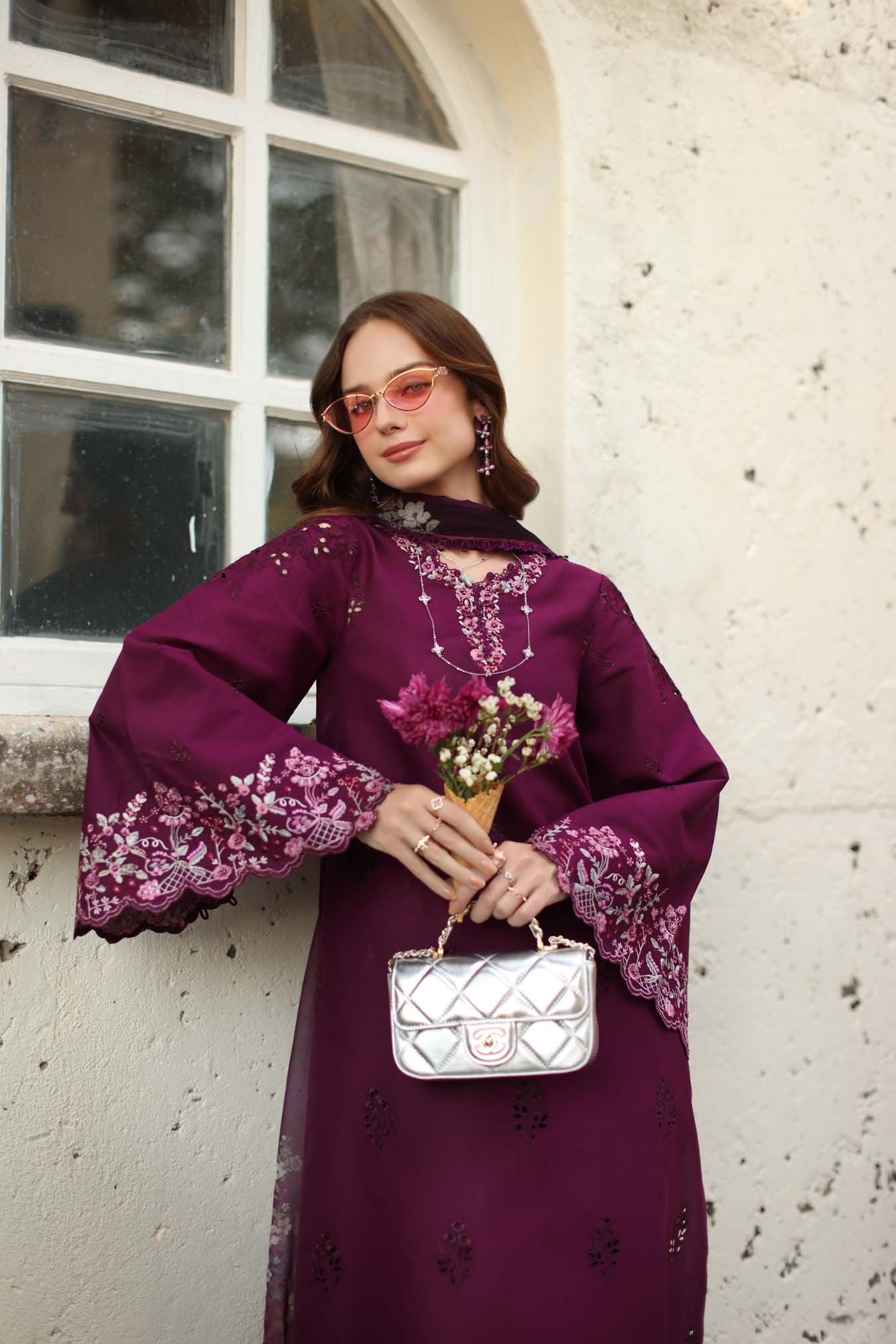 Noor by Saadia Asad | Luxe Chikankari 26 | D1 - A - plumberry