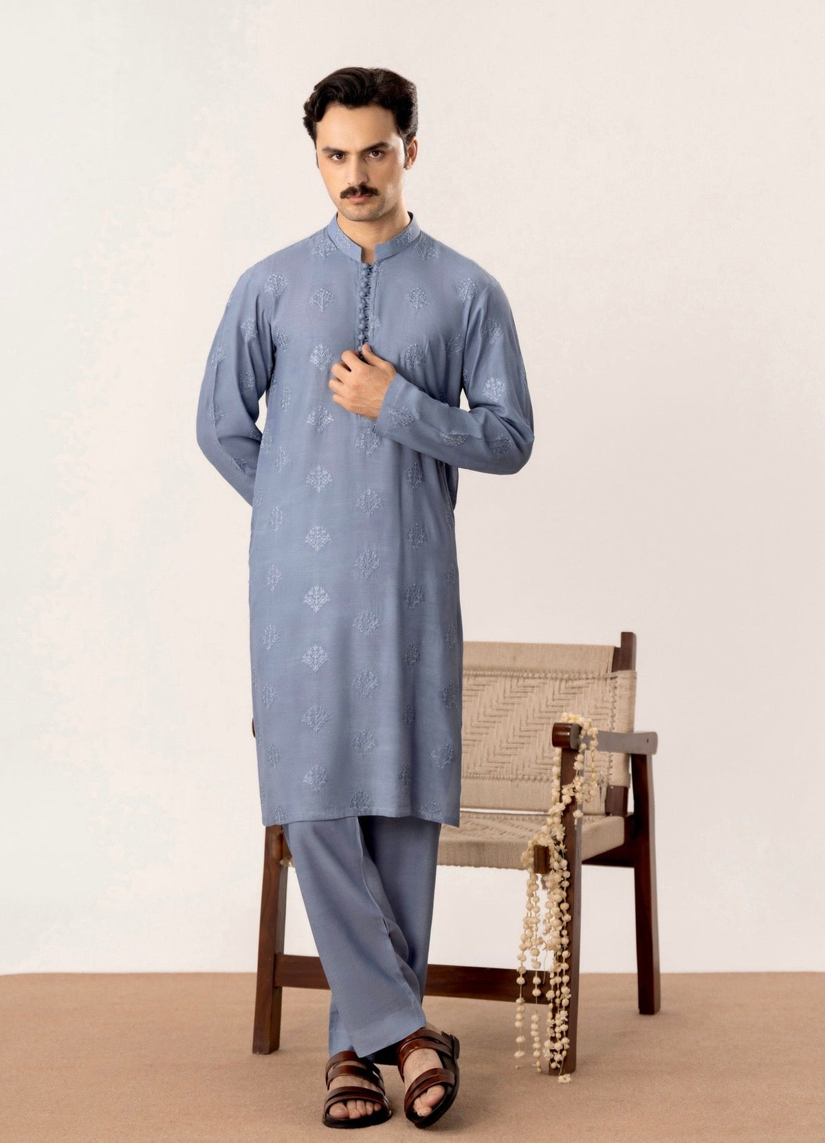 Virsa - Ice Blue Embroidered Kurta Trouser