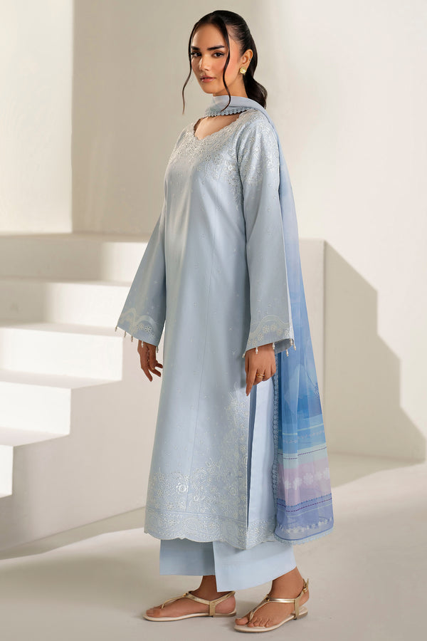 Farasha | Summer Weaves Embroidered Lawn | Pine Blue