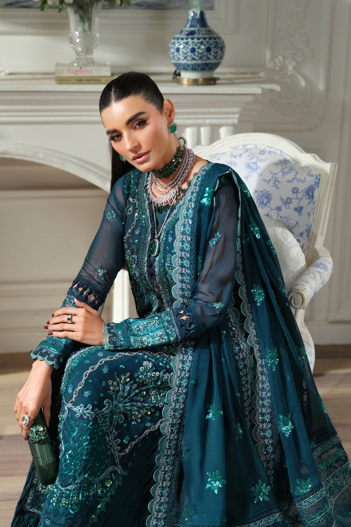 Maryam Hussain | Meer Embroidered Chiffon | Momal Meer-08