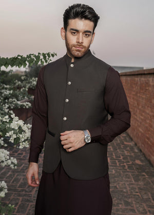 Muraqsh Mocha Brown & Burgundy - 3 Piece - 024