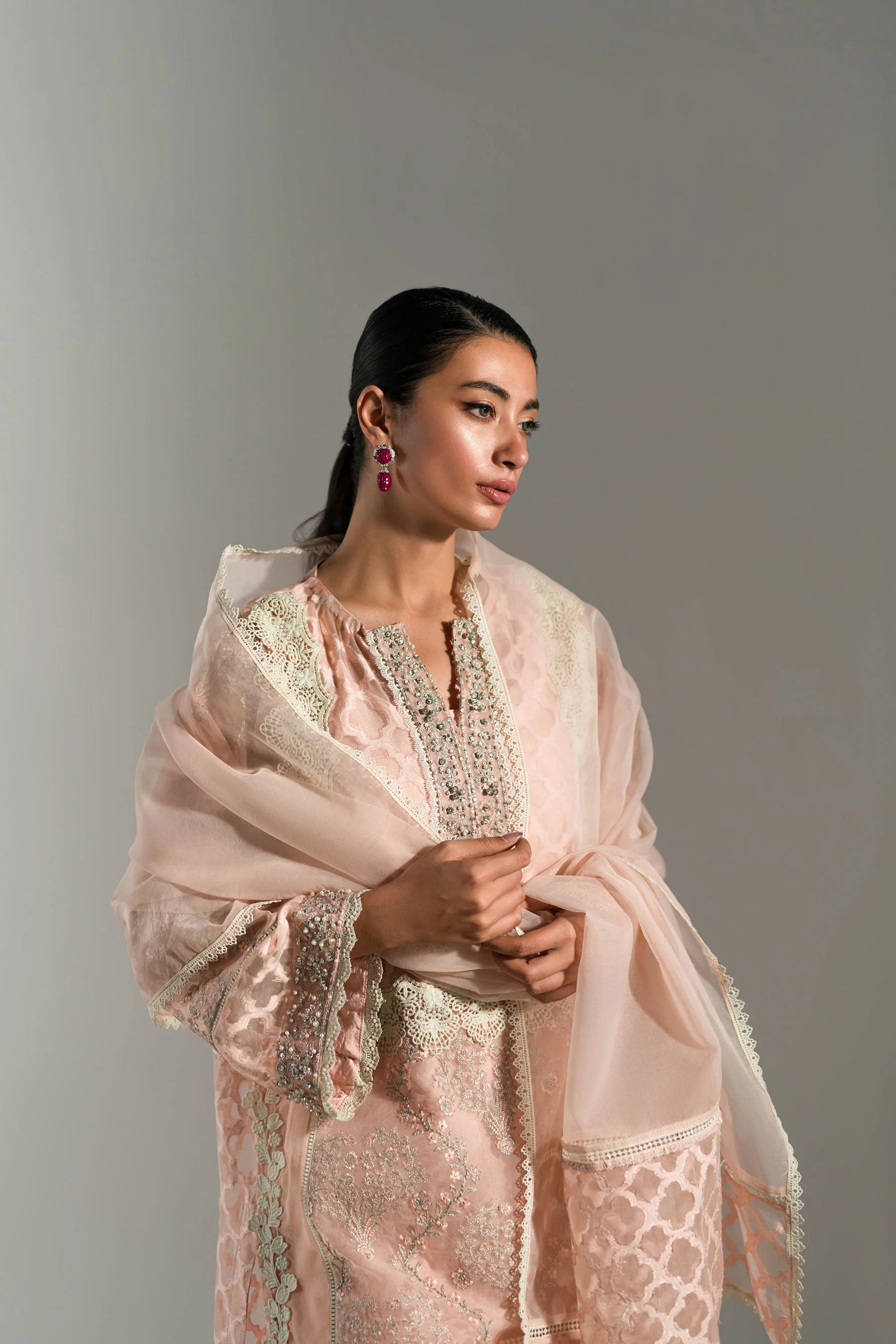 Ammara Khan | Lily Luxury Formals 24 | PASTEL PEACH LONG KURTA (D-07)
