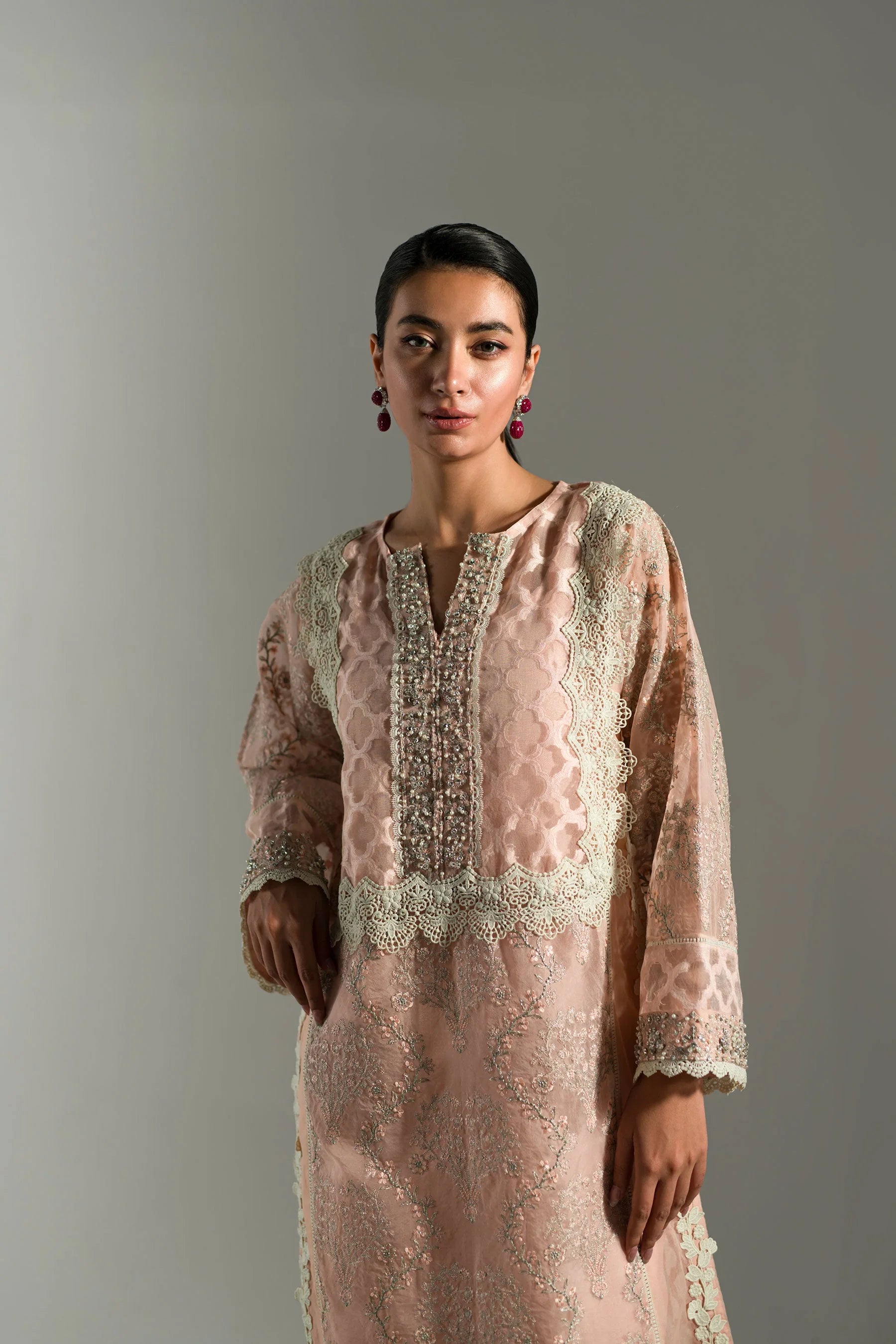 Ammara Khan | Lily Luxury Formals 24 | PASTEL PEACH LONG KURTA (D-07)
