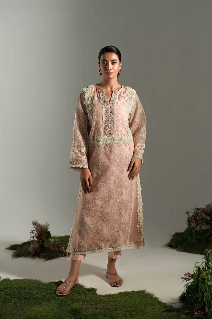 Ammara Khan | Lily Luxury Formals 24 | PASTEL PEACH LONG KURTA (D-07)