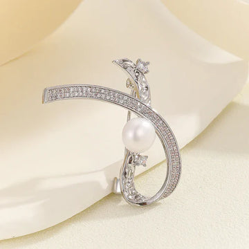 Chic Curve Pearl Ornament Brooch - Reet Pehal