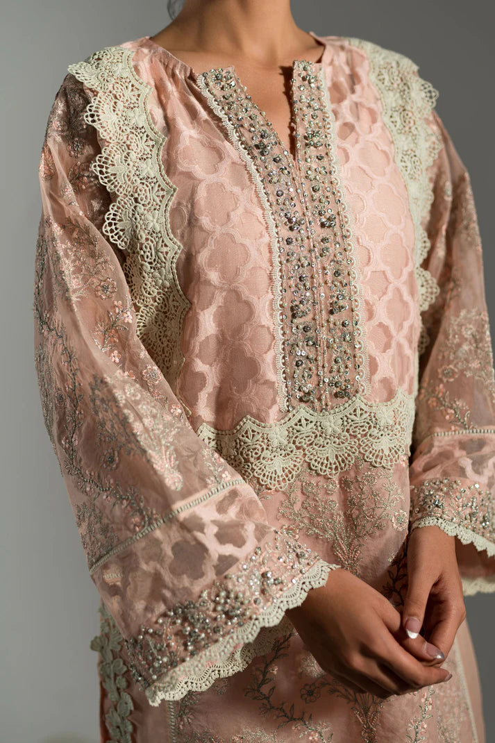 Ammara Khan | Lily Luxury Formals 24 | PASTEL PEACH LONG KURTA (D-07)