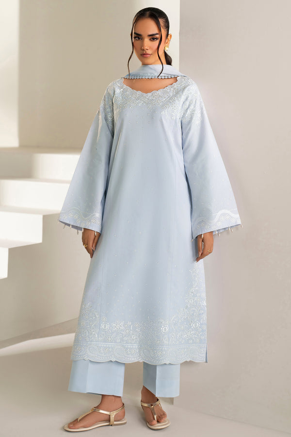 Farasha | Summer Weaves Embroidered Lawn | Pine Blue