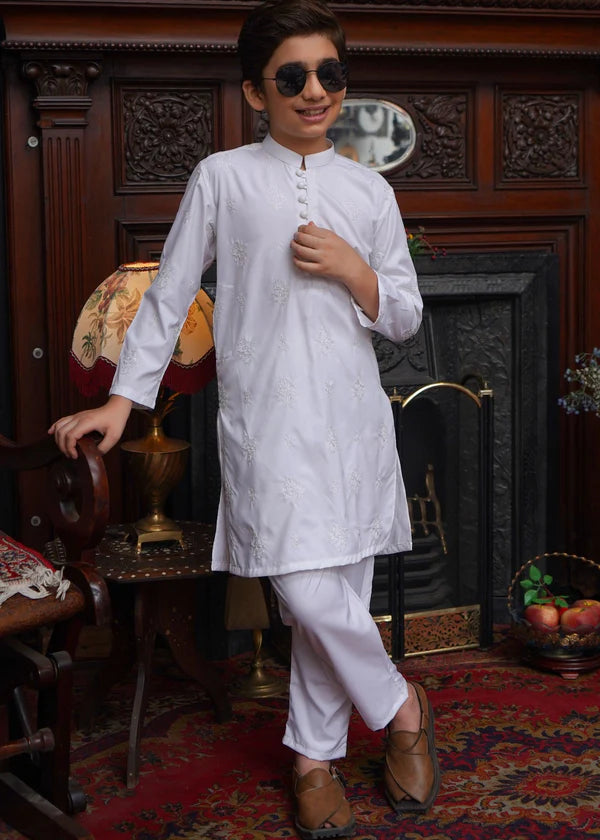KID'S WHITE CHICKEN BOSKI KURTA SET - Maqsood Garments