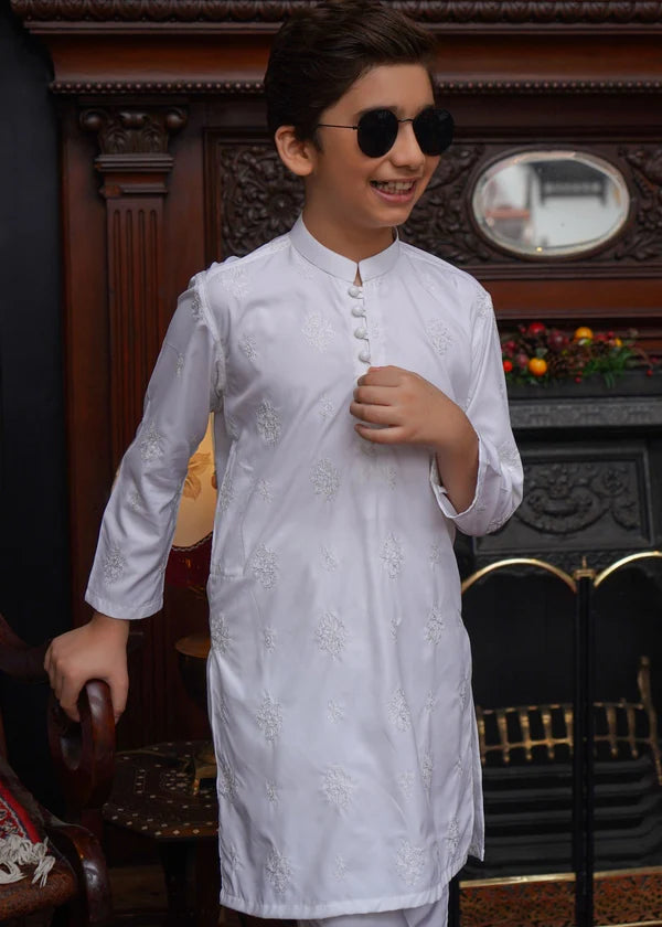 KID'S WHITE CHICKEN BOSKI KURTA SET - Maqsood Garments