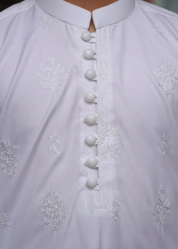 KID'S WHITE CHICKEN BOSKI KURTA SET - Maqsood Garments