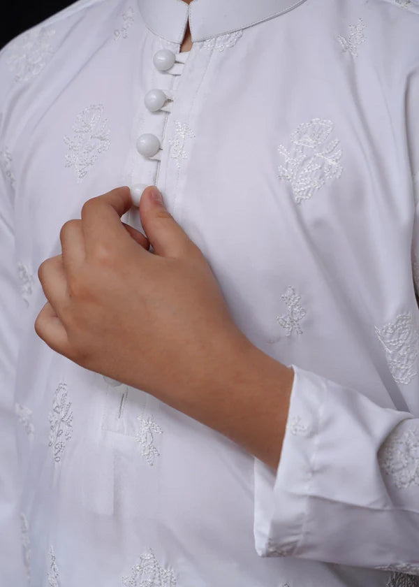 KID'S WHITE CHICKEN BOSKI KURTA SET - Maqsood Garments