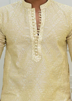 Label M by Mohib Butter Yellow Raw Silk Embroidered Kurta