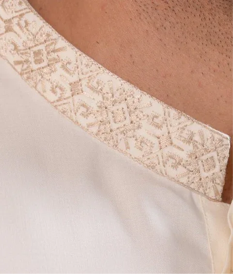 Formal Bosky White Kurta Shalwar - Collar Neck Embroidered - Men