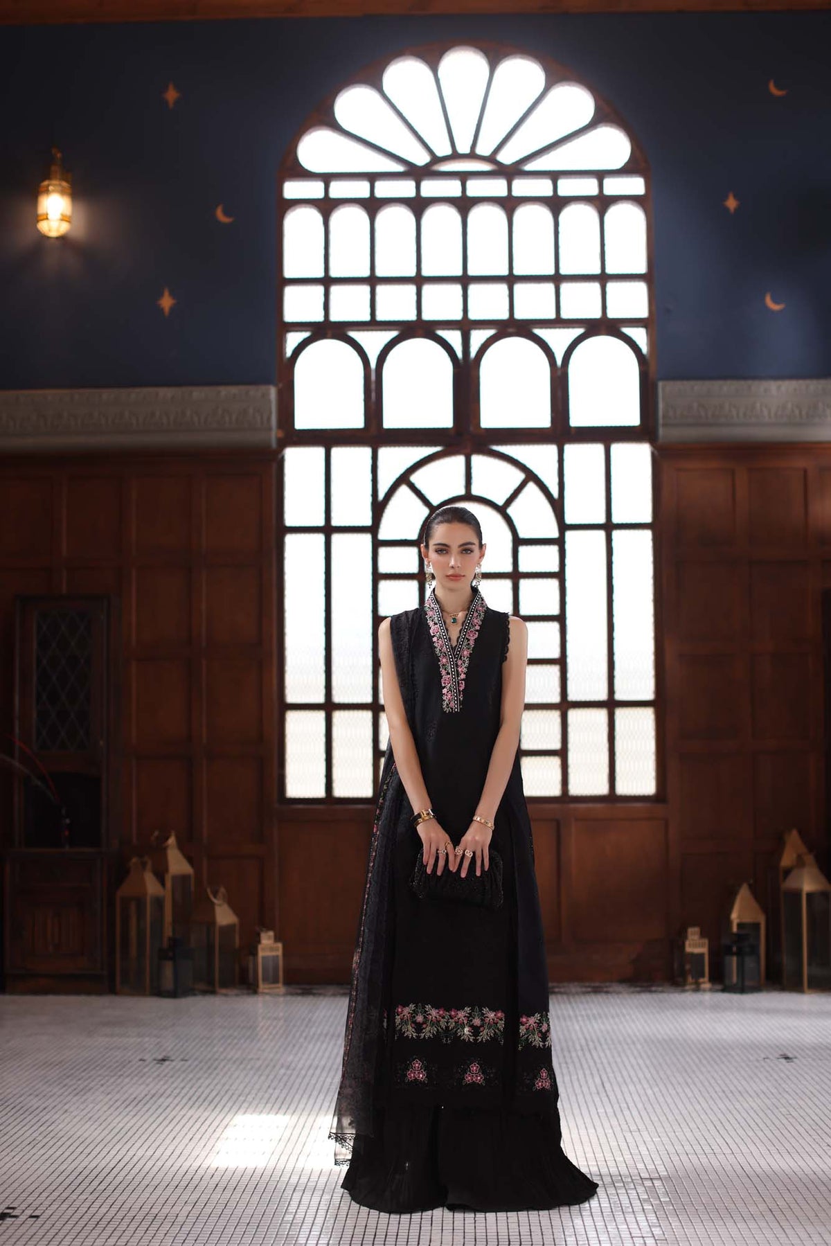 Noor by Saadia Asad | Eid Luxury Schiffli Laserkari 25 | D7- Black