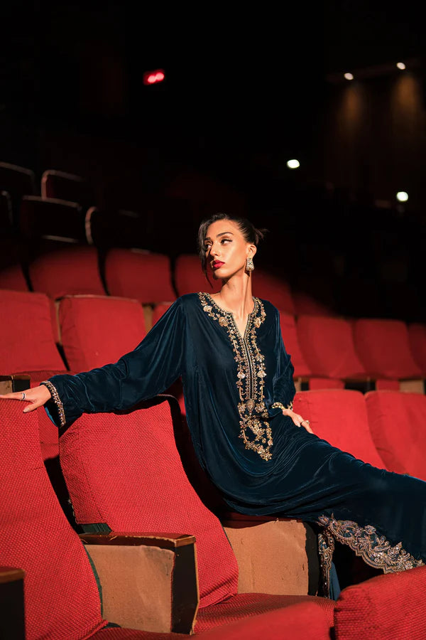 Ammara Khan | Rendezvous Velvet | Statement Teal Velvet Kaftan (D-06)