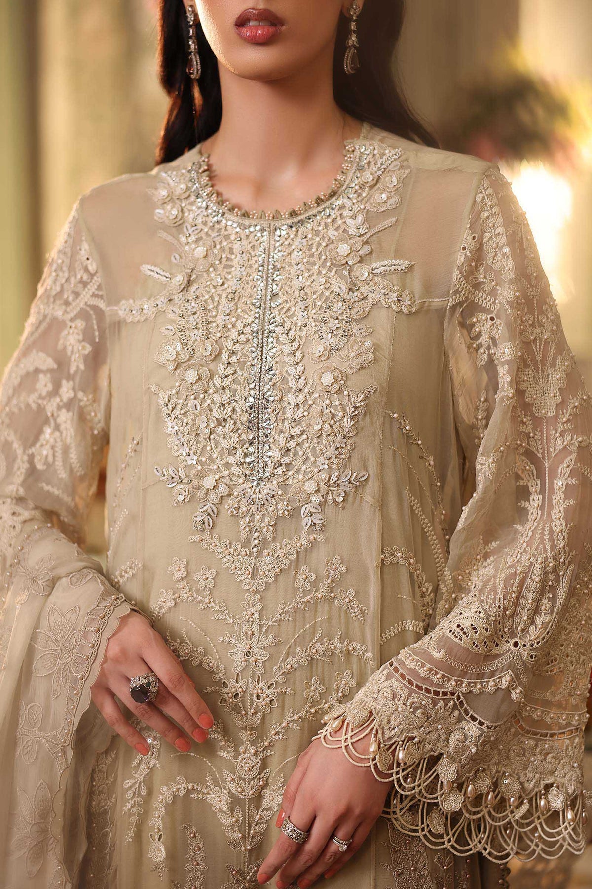 Maria b | Chiffon Formals 26 | MPC-26-103-Olive Gold