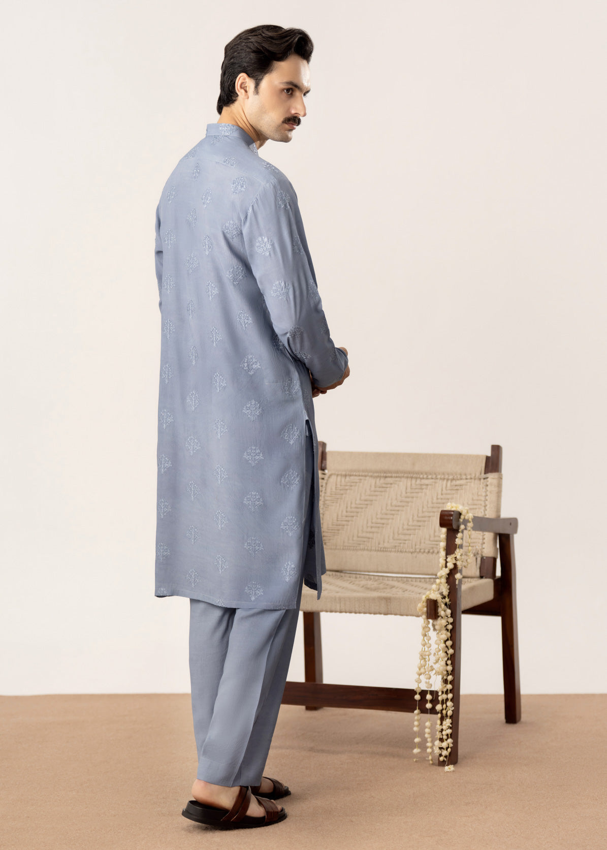 Virsa - Ice Blue Embroidered Kurta Trouser