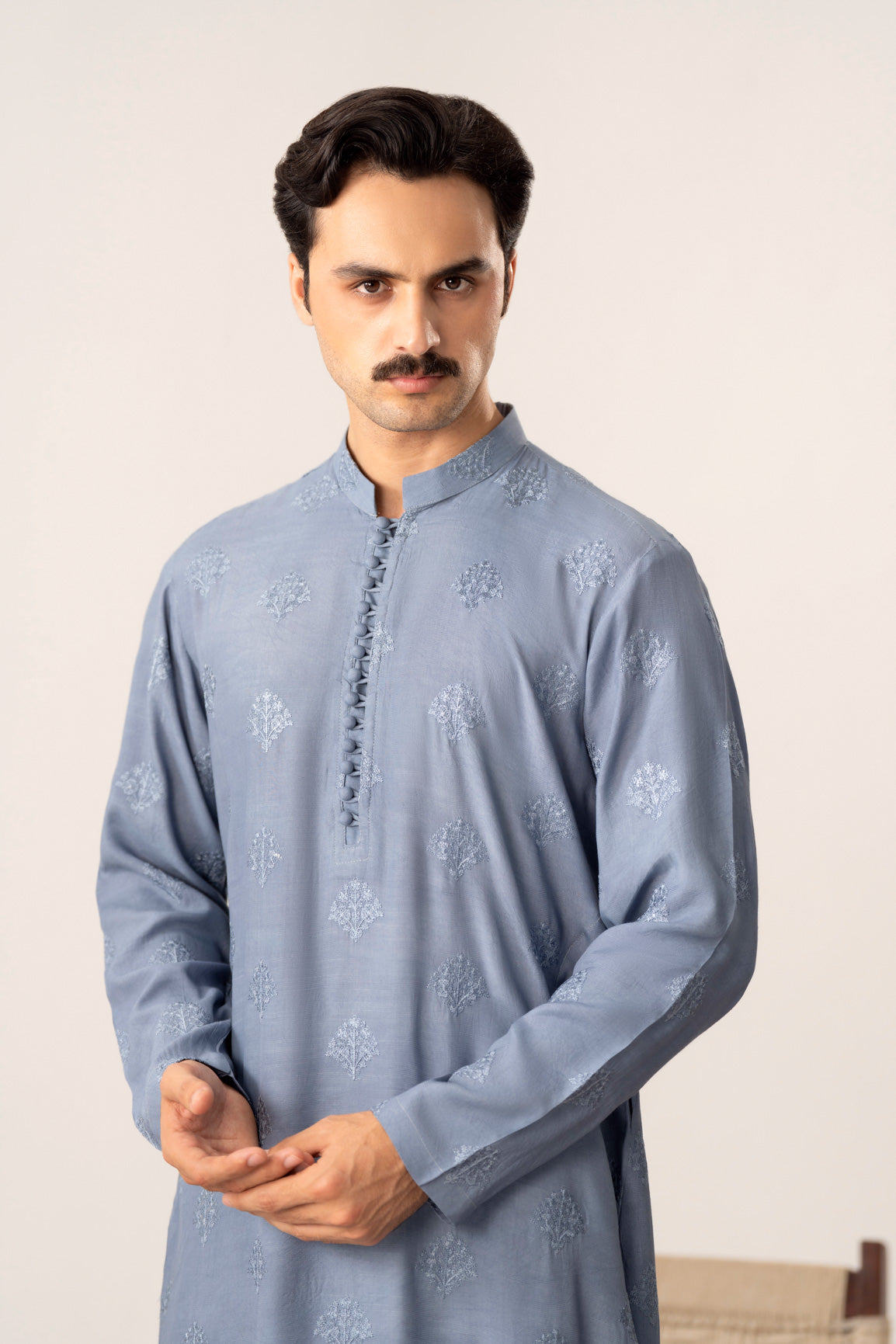 Virsa - Ice Blue Embroidered Kurta Trouser