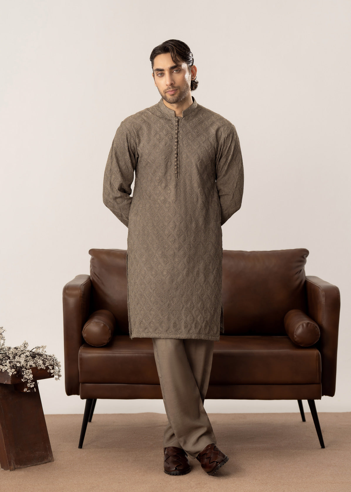 Maahir - Taupe Embroidered Kurta Trouser