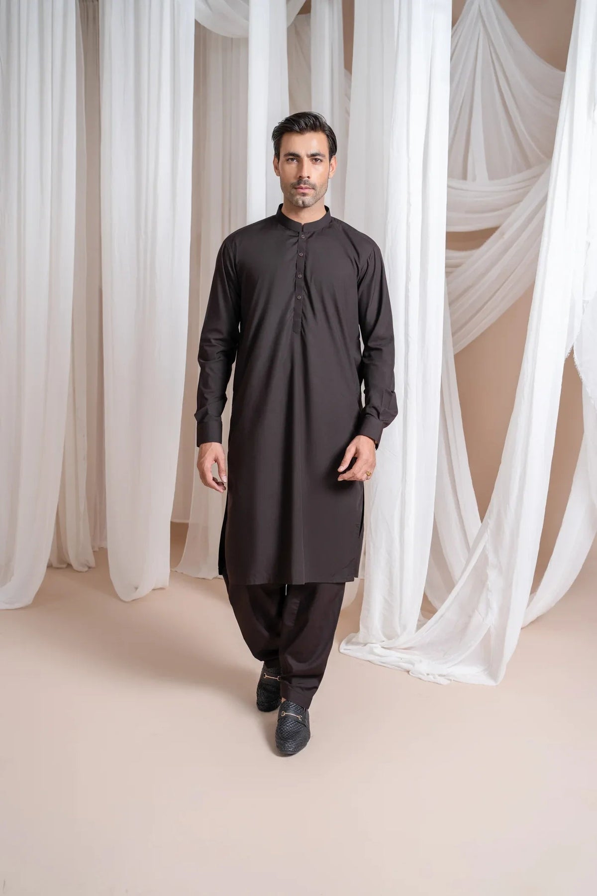 Dark Brown Kurta Trouser/Shalwar - Men