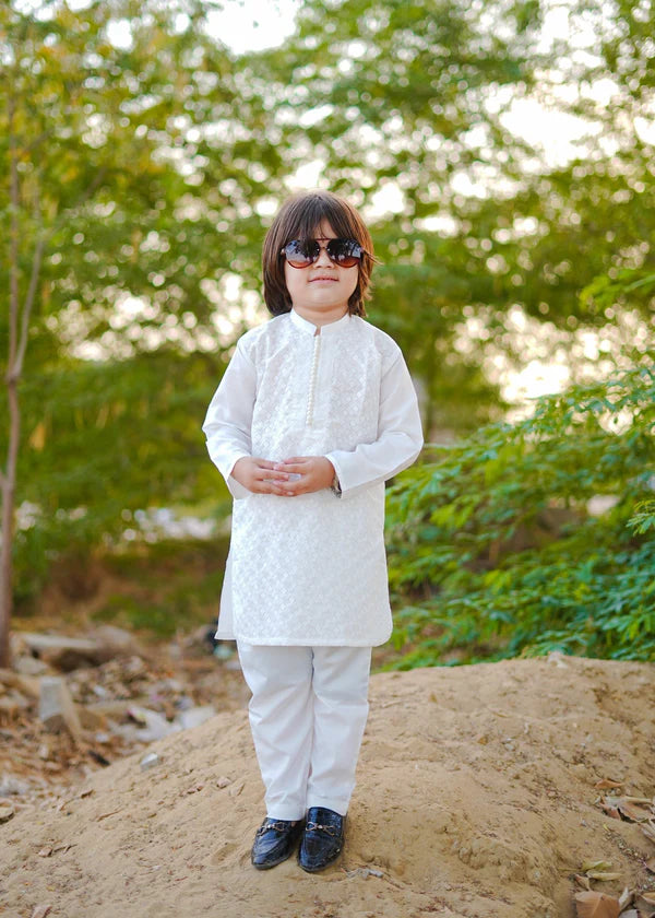 White chicken Kurta Trouser - KE 001 - KIDS CLUB
