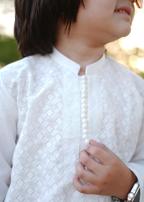 White chicken Kurta Trouser - KE 001 - KIDS CLUB