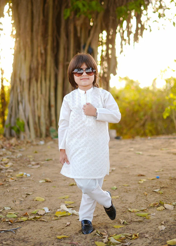 White chicken Kurta Trouser - KE 001 - KIDS CLUB
