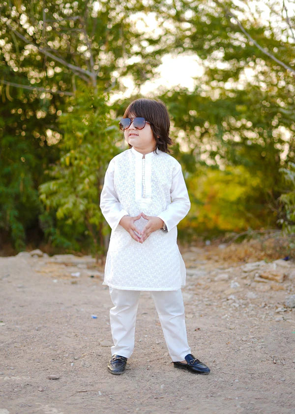White chicken Kurta Trouser - KE 001 - KIDS CLUB