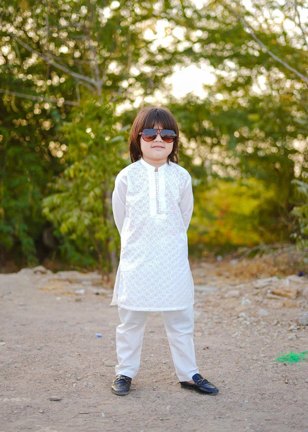 White chicken Kurta Trouser - KE 001 - KIDS CLUB