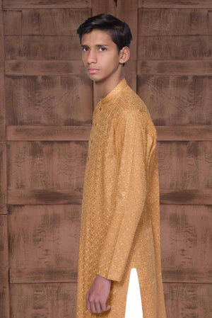 Occasions Designer Wear Mustard Gold Chikankari Kurta