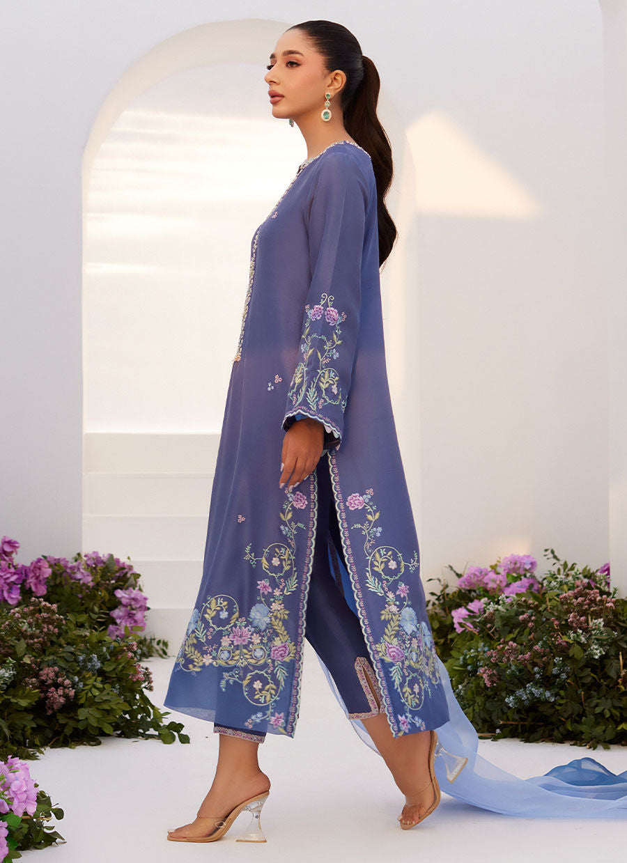 Farah Talib Aziz | Zaza Luxe Pret 24 | ALO BLUE EMBROIDERED SHIRT AND DUPATTA