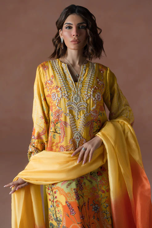 Ammara Khan | Flo 25 |Mango Slush Long Shirt Set (D-04)