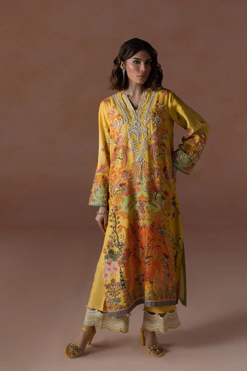 Ammara Khan | Flo 25 |Mango Slush Long Shirt Set (D-04)
