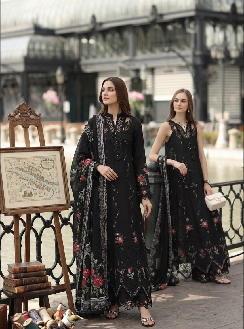 Noor by Saadia Asad | Eid Luxe Chikankari 26 | D5 -Cross stitch Black