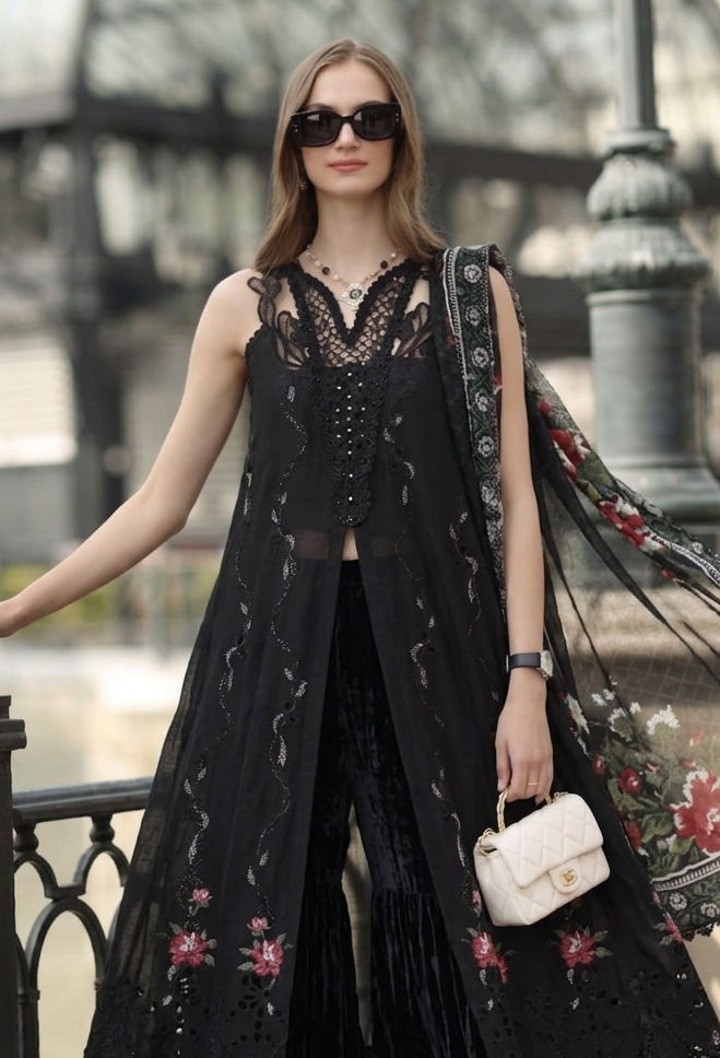 Noor by Saadia Asad | Eid Luxe Chikankari 26 | D5 -Cross stitch Black
