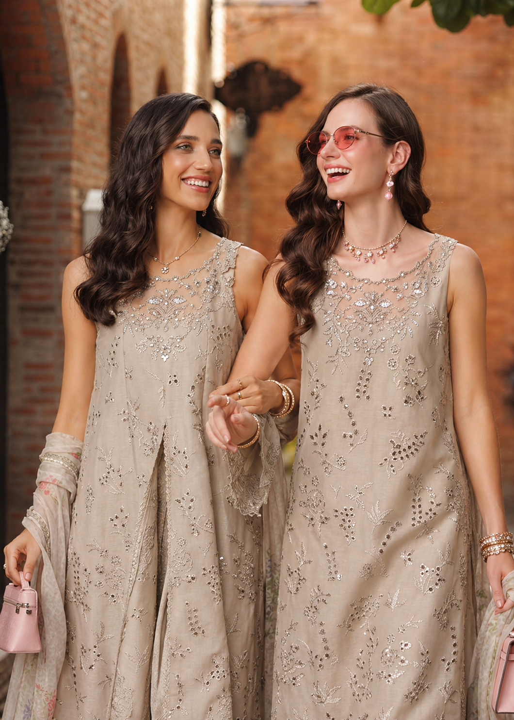 Noor by Saadia Asad | Luxury Eid Schiffli Laserkari 26 | D7 -Gris Tourtelle
