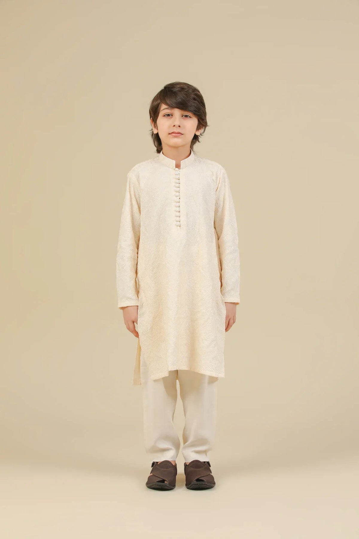 Andaz - Bosky White Raw Silk Embroidered Kurta Trouser - Kids