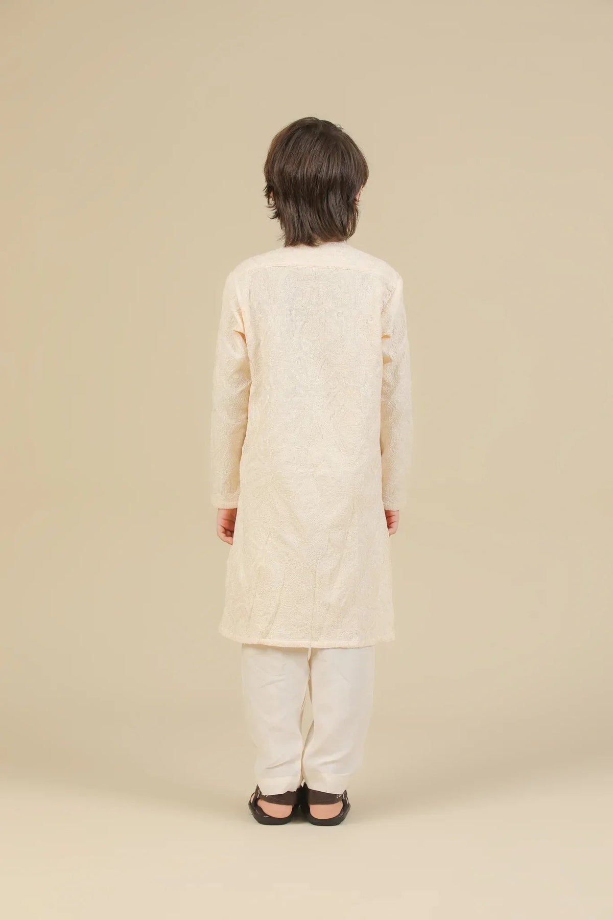 Andaz - Bosky White Raw Silk Embroidered Kurta Trouser - Kids