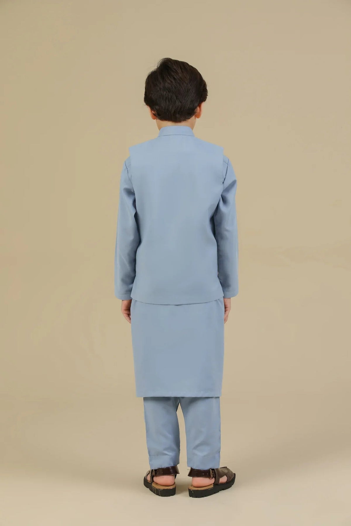 Sapphire Blue Kurta Trouser with Blended Waistcoat - Kids