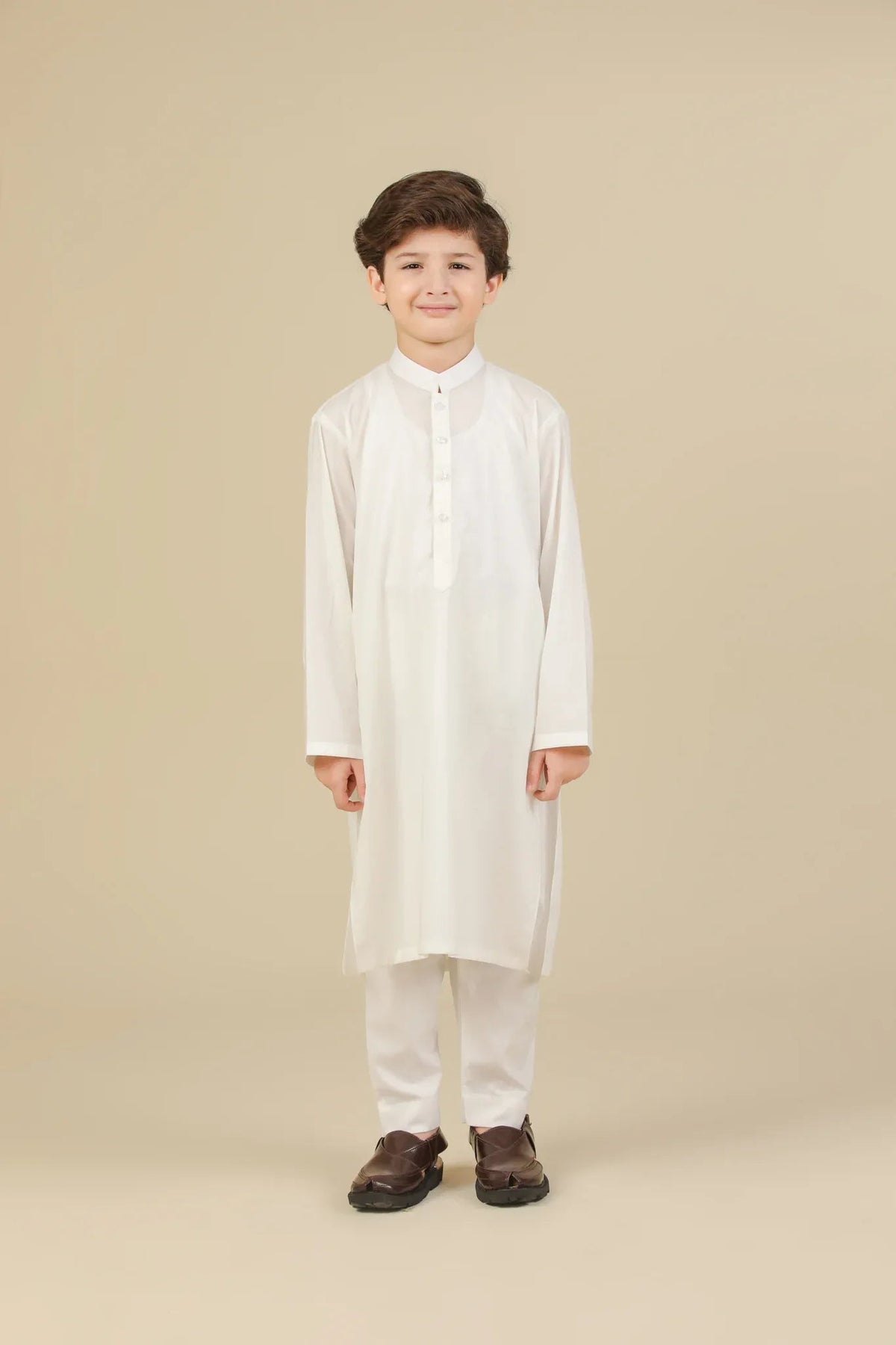 Off White Soft Cotton Kurta Trouser - Kids