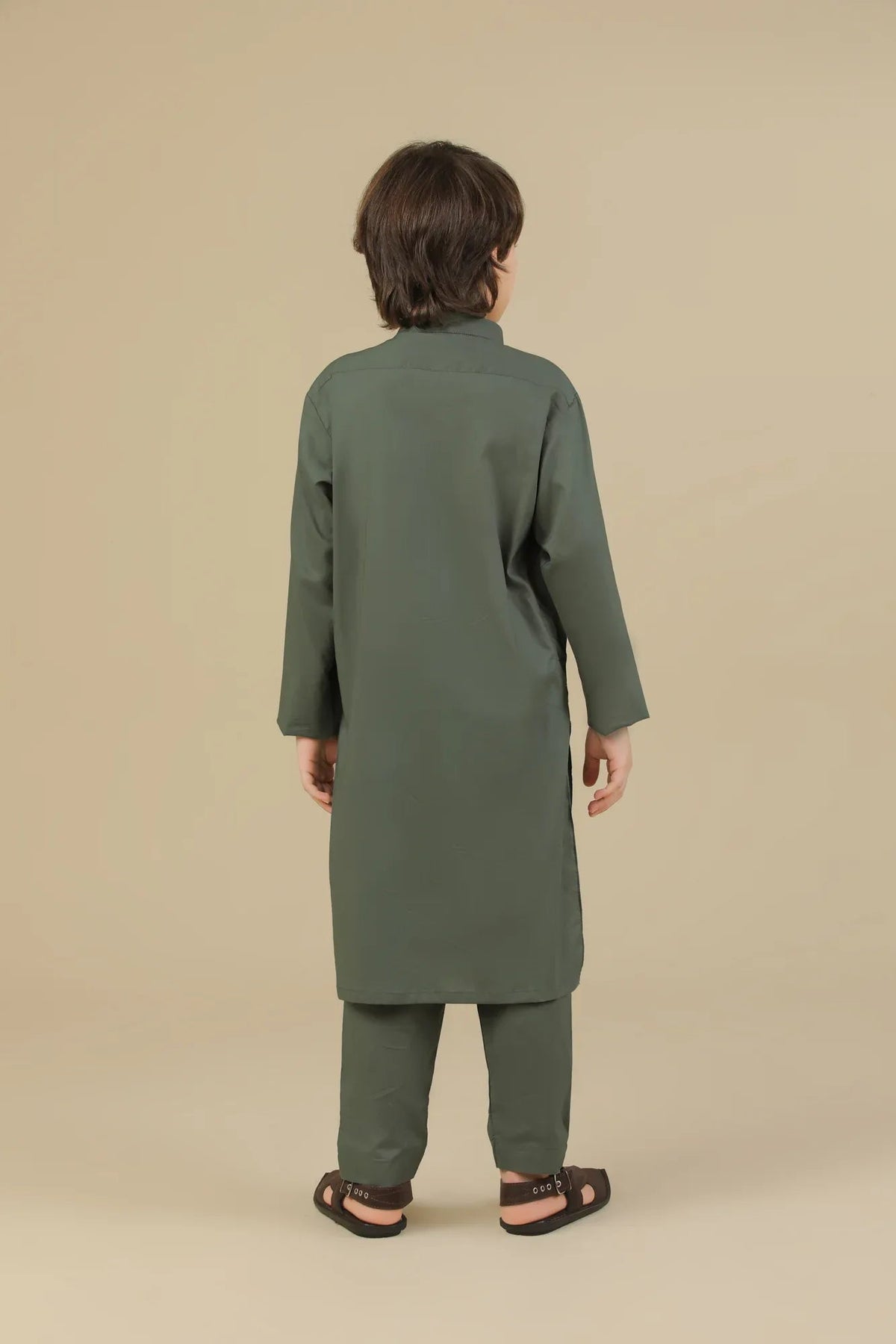 Army Green Soft Cotton Kurta Trouser - Kids