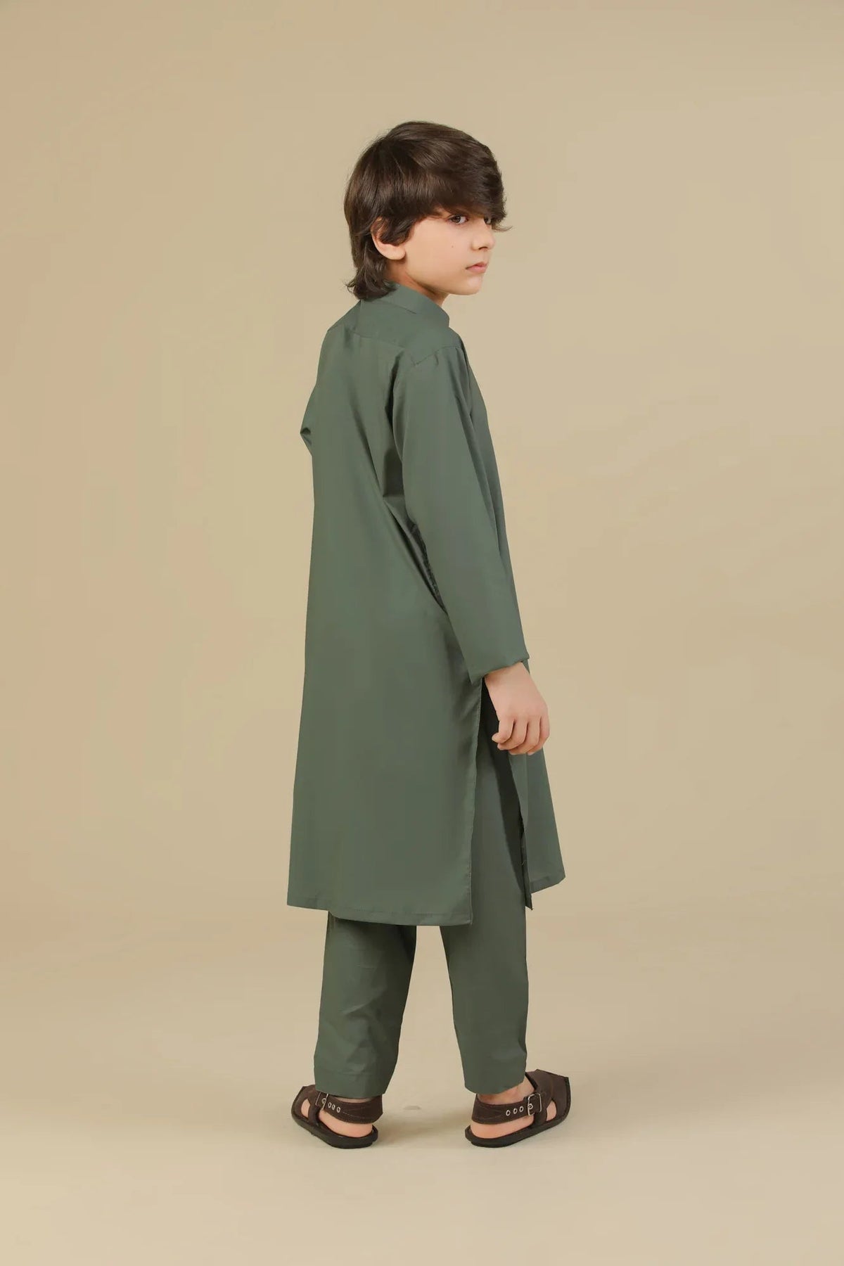 Army Green Soft Cotton Kurta Trouser - Kids
