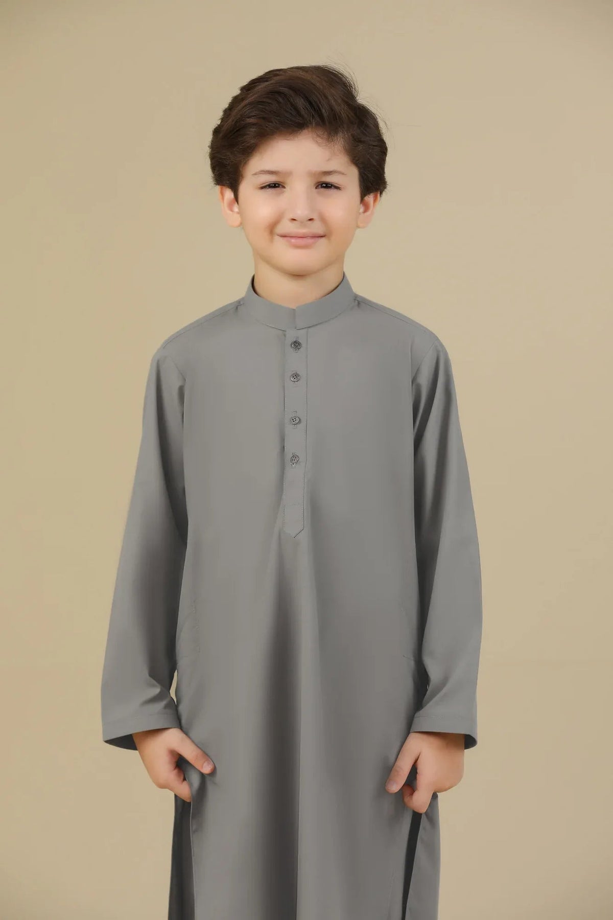 Sand Grey Blended Kurta Trouser - Kids
