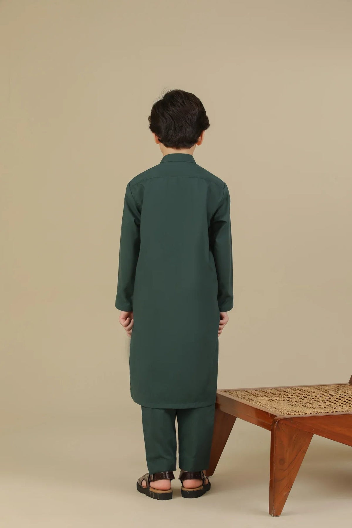 Bottle Green Blended Kurta Trouser - Kids