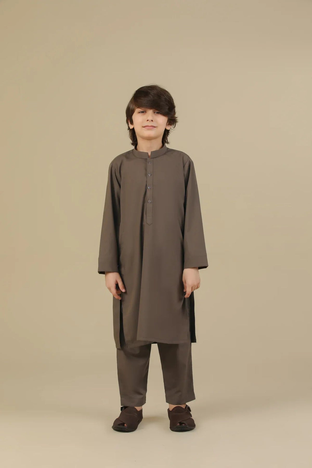 Light Brown Blended Kurta Trouser - Kids