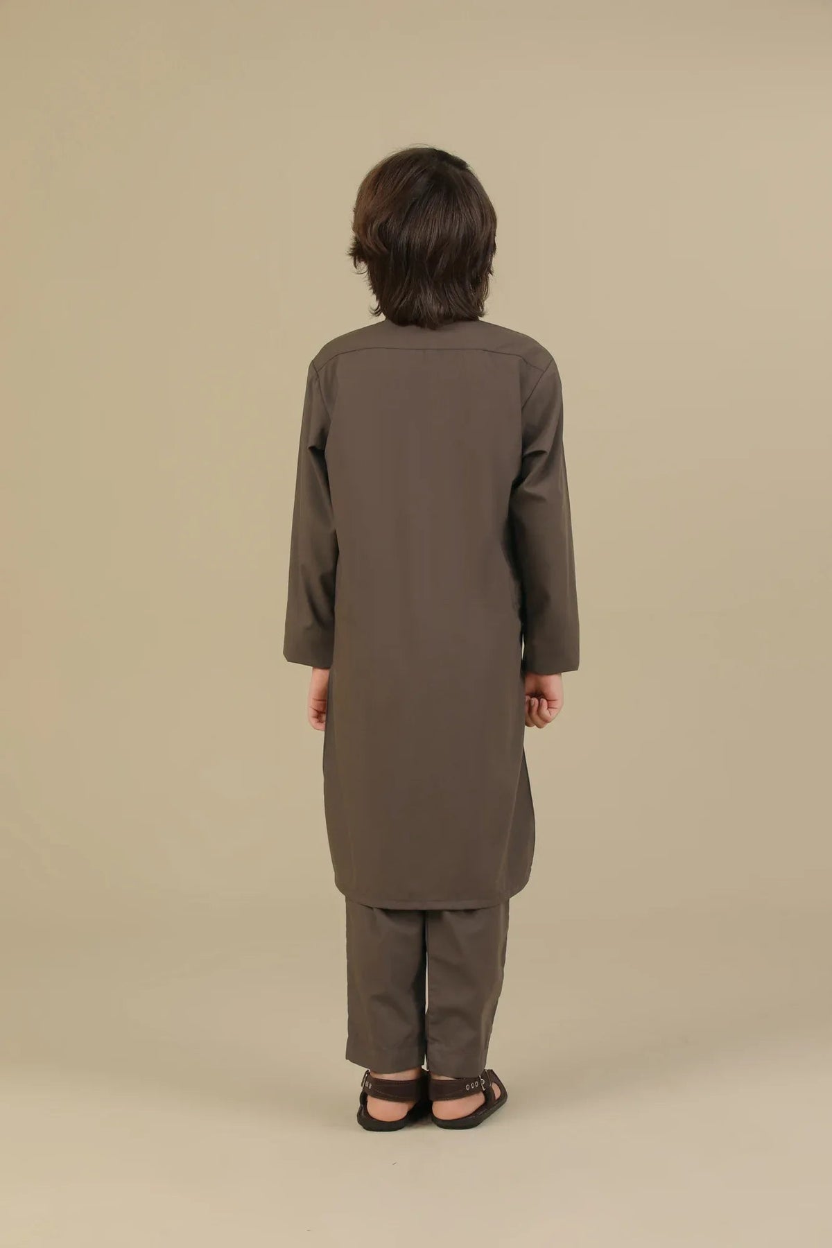 Light Brown Blended Kurta Trouser - Kids