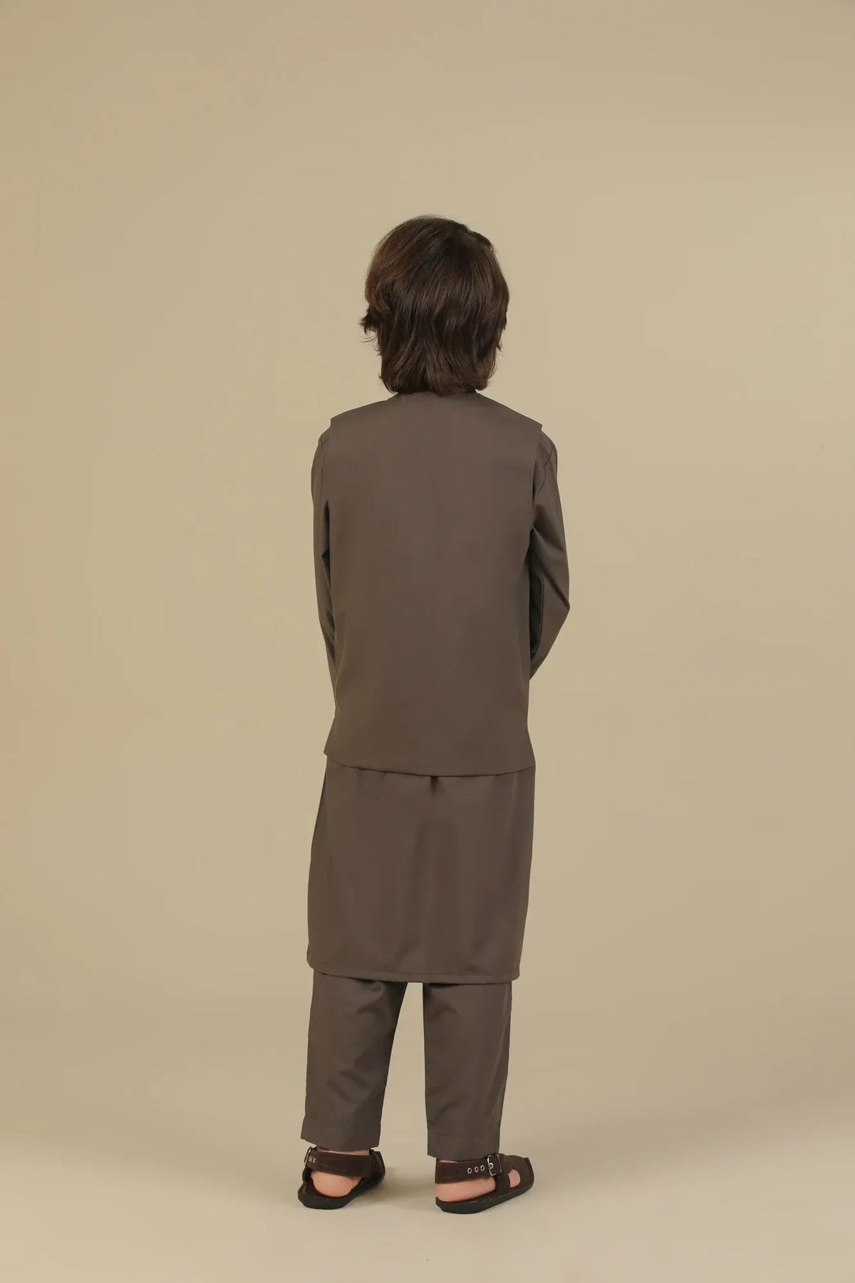 Light Brown Kurta Trouser with Blended Waistcoat - Kids