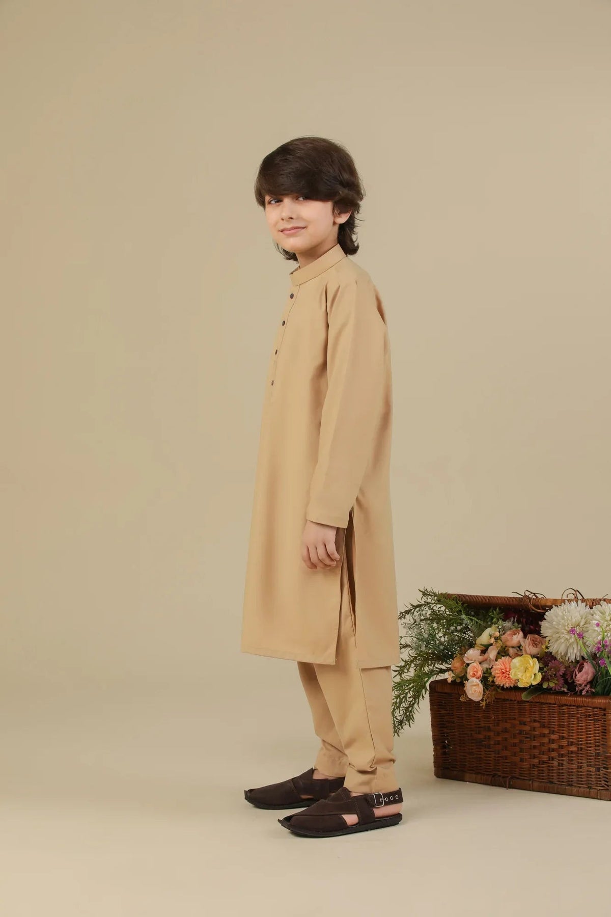 Camel Blended Kurta Trouser - Kids