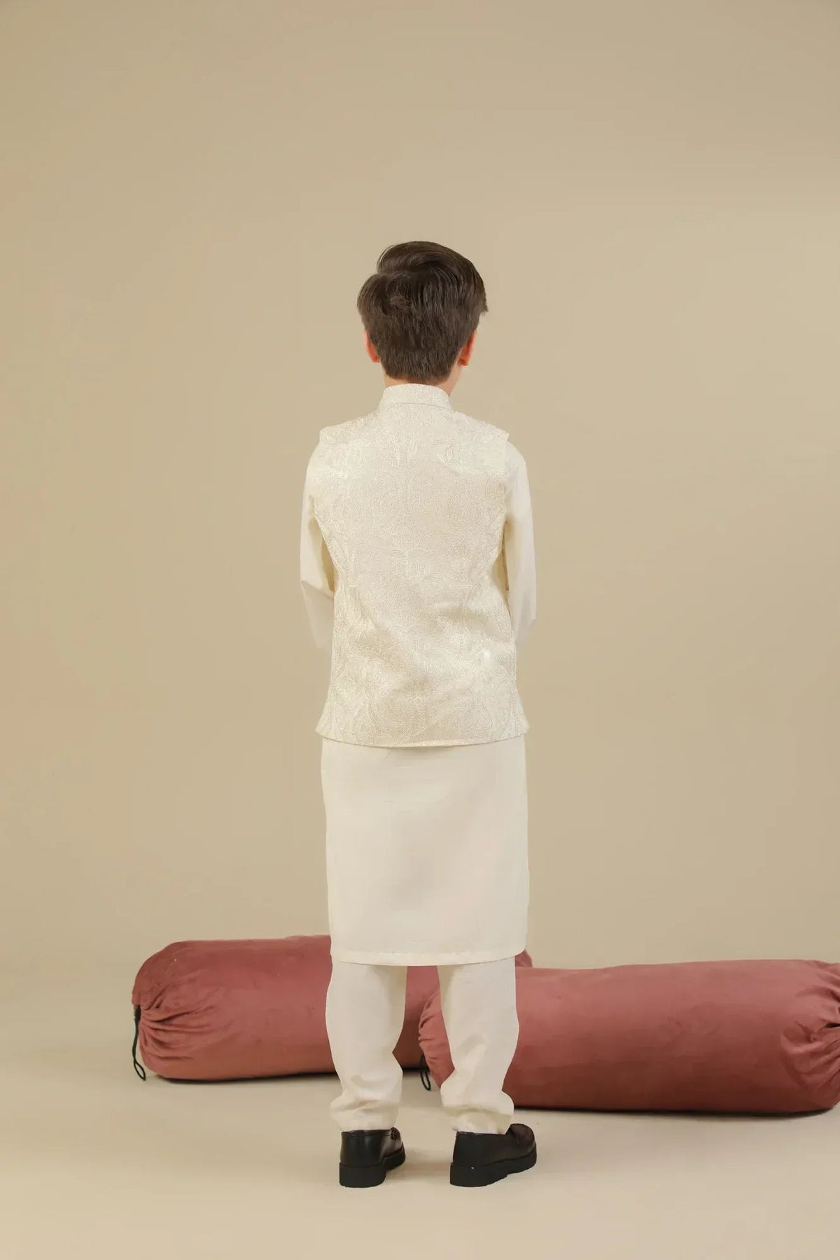 Bosky White Cross Stitched Embroidered Waistcoat - Kids