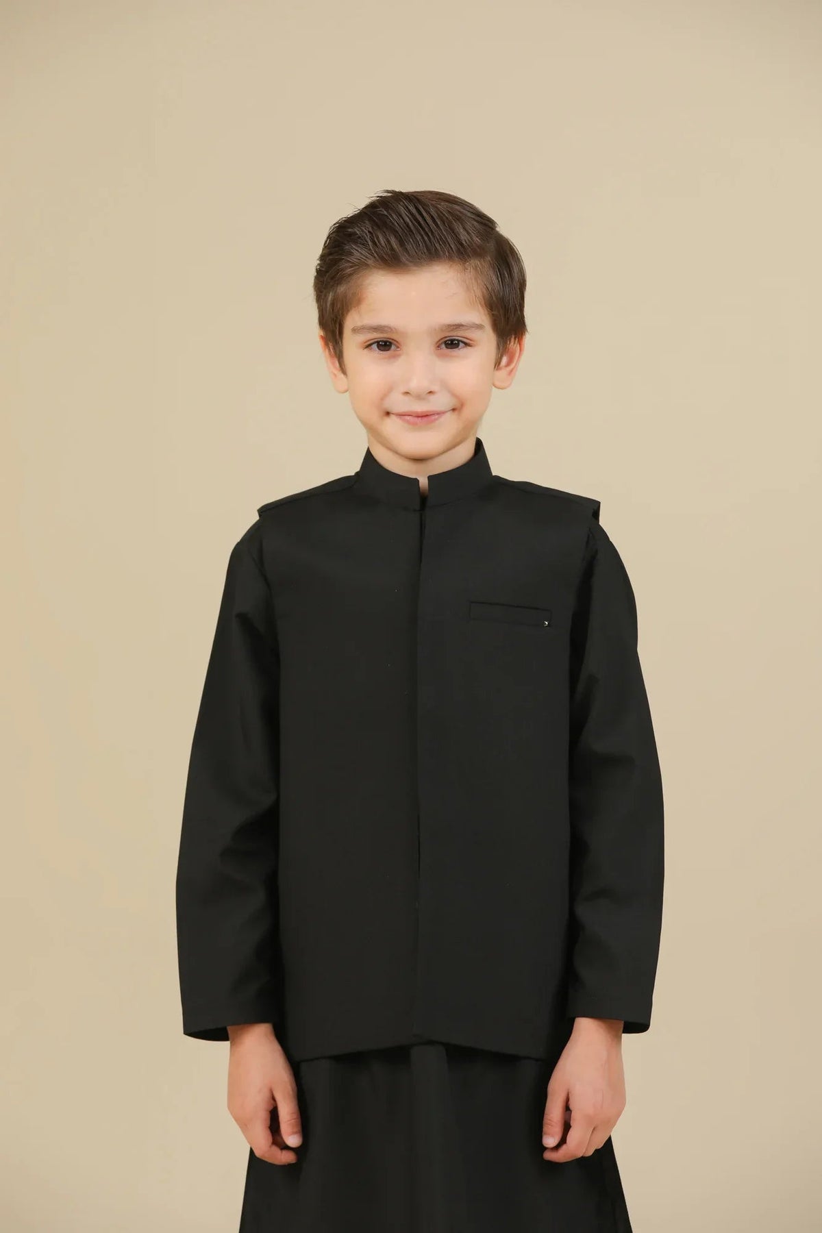 Midnight Black Kurta Trouser with Blended Waistcoat - Kids